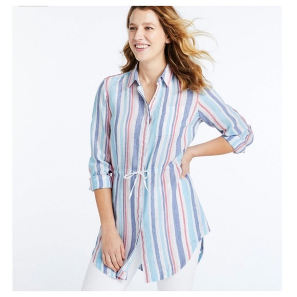 L.L. Bean Size XS Petite Striped Premium Washable Linen Drawstring Tunic Top - Picture 1 of 6